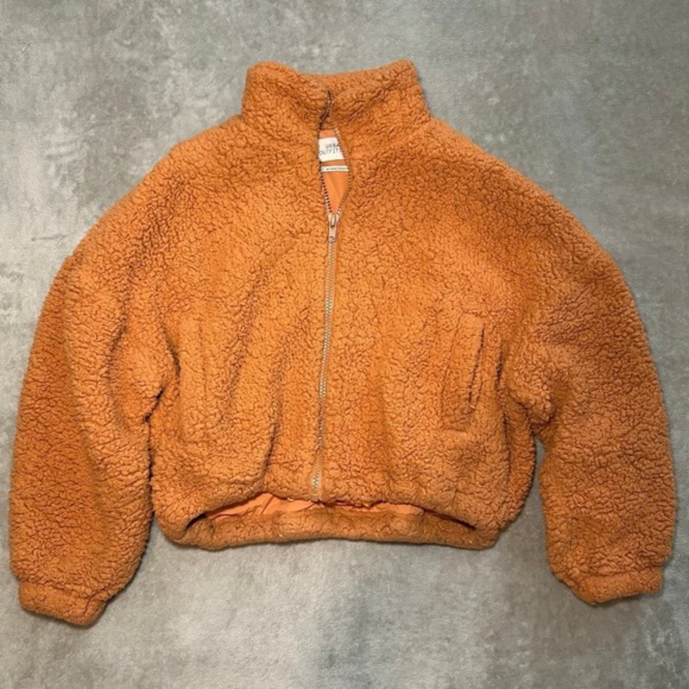 Urban Outfitters Faux‎ Sherpa Teddy Sweater Women Size S Orange Crop Oversized